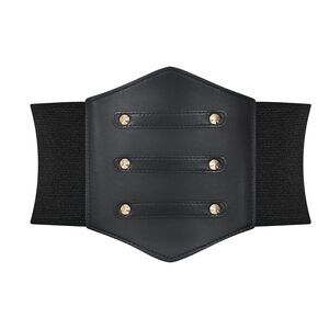 Women Black Corset Waist Belt, Gold Rivet Corset Elastic Belt, Obi Belt 6732